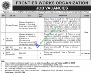 Frontier Works Organization FWO Jobs 2023 - Apply Online
